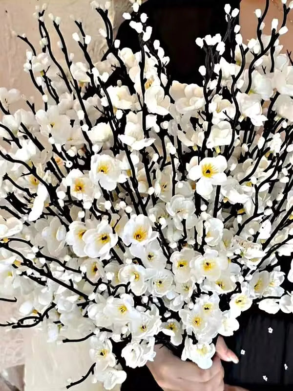 14/12/6pcs White Artificial Plum Blossoms, Realistic Faux Plum Blossom Flowers, Artificial Flowers, Suitable For Wedding Decor, Room Accessories, Home Decor, Bedroom Decor, Office Decor, Hotel Decor, Garden Decor, Party Decor, Living Room Decor
