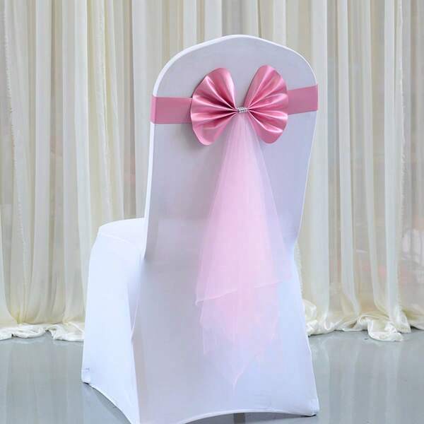 10pcs Pre-Tied Chair Bows With Tulle Tails, No-Tie Chair Sashes For Wedding, Party, Banquet, Reception & Event Decor